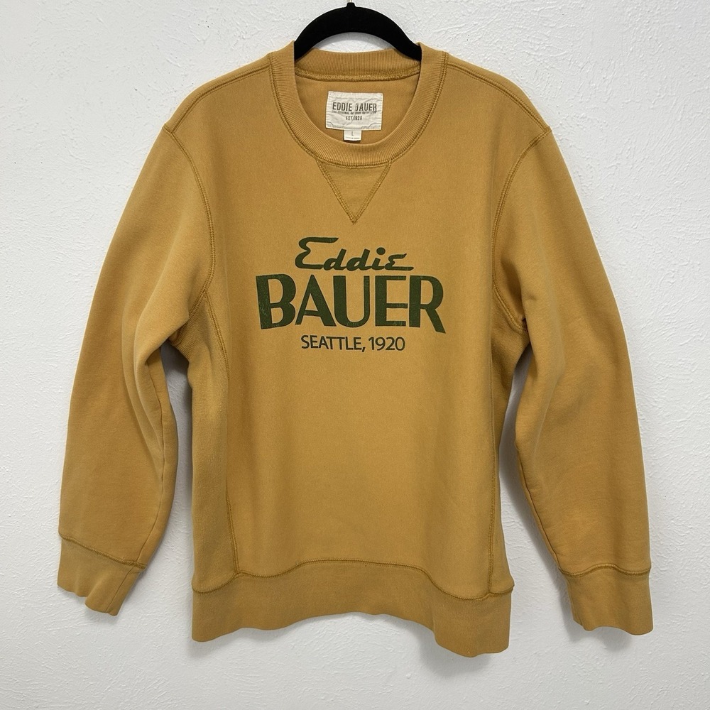 Eddie Bauer Yellow Spell Out Sweatshirt Y2K Heavyweight Classic Gorpcore Size L
